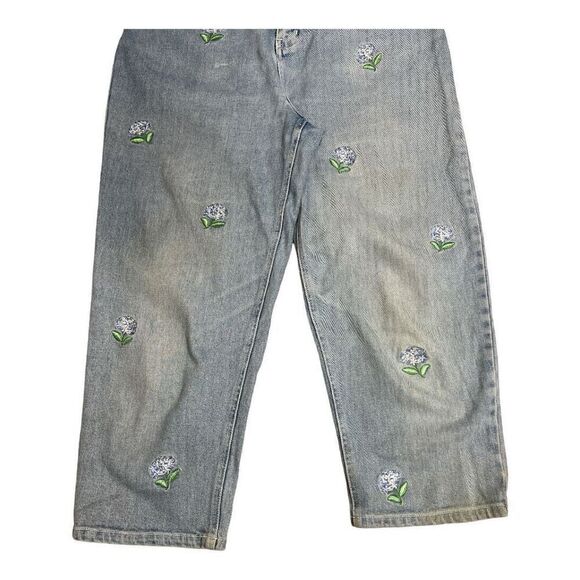 Vintage The Quacker Factory Blue Jeans Womens Size 10 Floral Embroidered Cotton - Picture 3 of 10